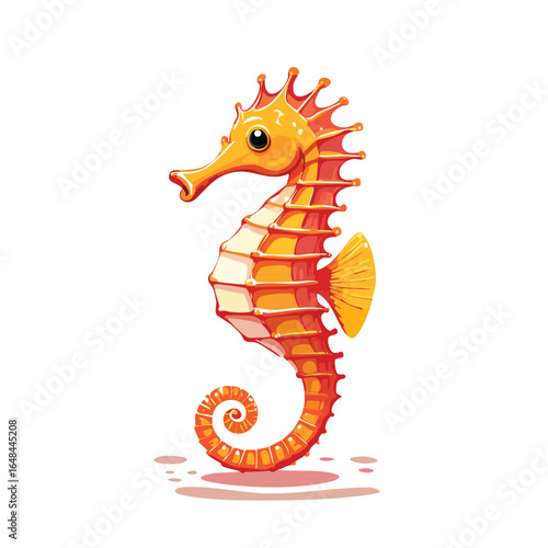 A detailed, vibrant, and digitally generated illustration of a seahorse in the ocean, isolated on white.