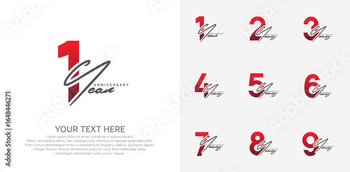 Anniversary logo set vector design, red color for celebration event