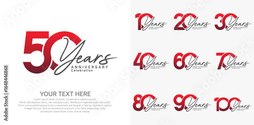 Anniversary logo set vector design, red and black color for celebration event