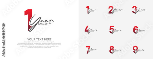 Anniversary logo set vector design, red and black color for celebration event