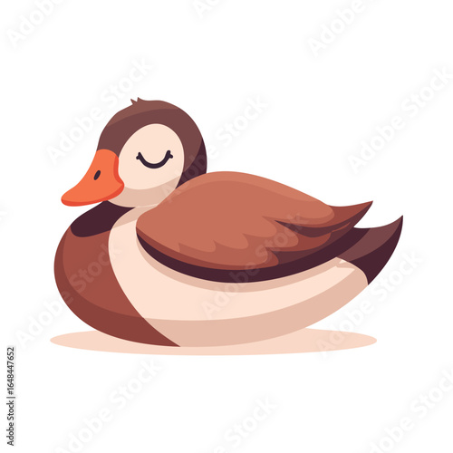 A charming cartoon illustration of a brown duck with closed eyes, resting peacefully.