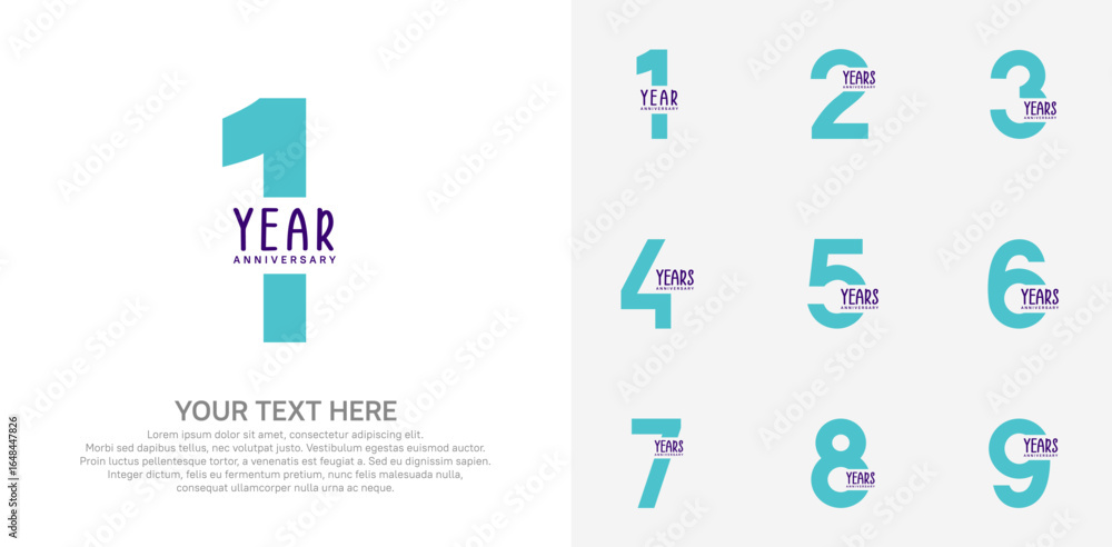 Naklejka premium Anniversary logo set vector design, blue color for celebration event