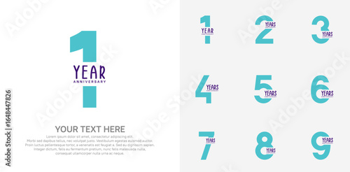 Anniversary logo set vector design, blue color for celebration event