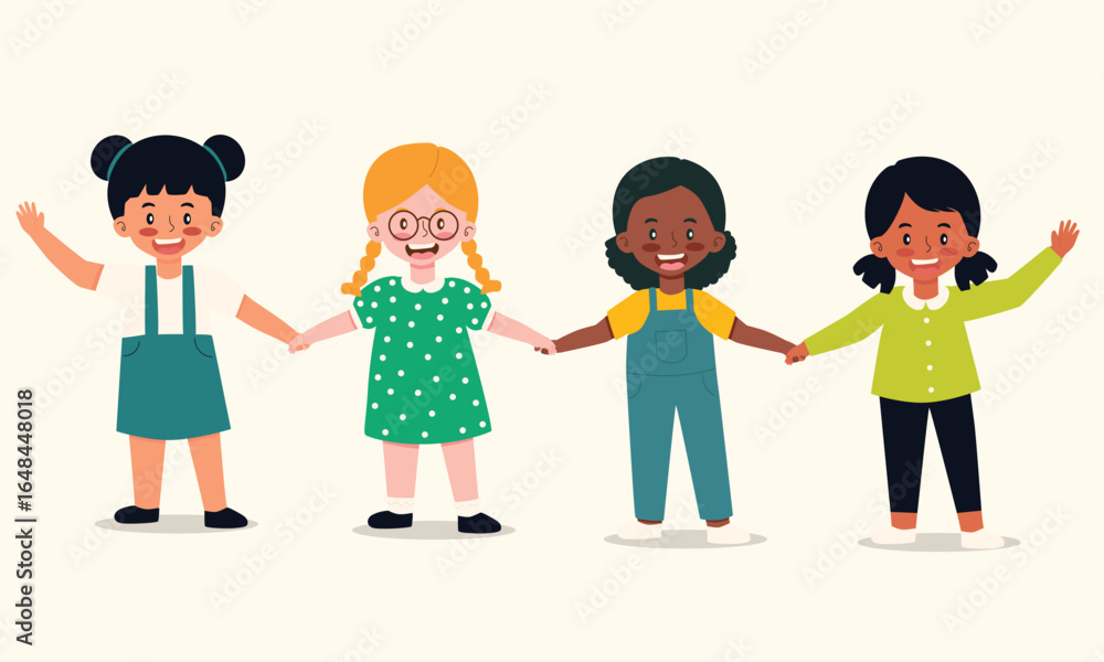 Obraz premium appy Girls of Different Skin Colors Holding Hands