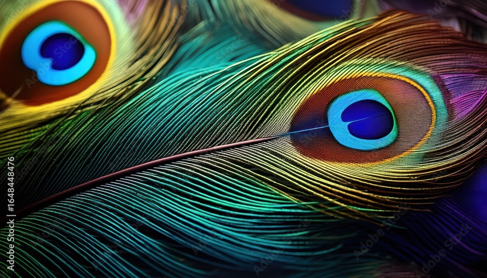 Obraz premium Peacock Feather Wallpaper - Detailed Bird Feather Background for Krishna Janmashtami