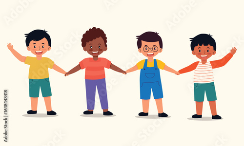 Multicultural Boys Holding Hands Vector
