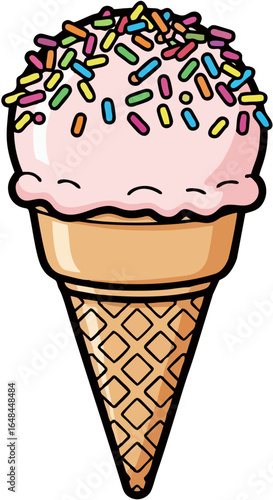Ice Cream Cone with Sprinkles Cartoon
