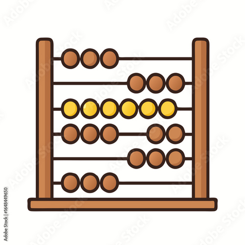 Vibrant abacus with yellow and brown beads on white background for education and calculation