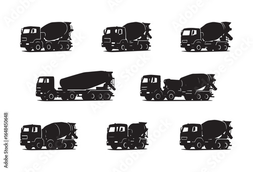 Cement Truck Silhouette Vector Art Set