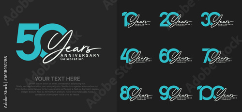 Anniversary logo set vector design, blue and white color for celebration event