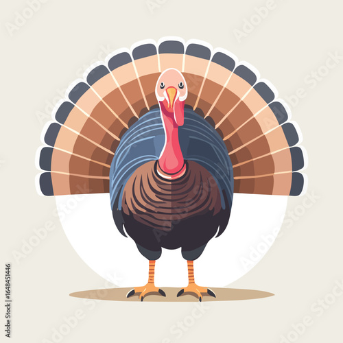 A detailed illustration of a turkey with its feathers spread out, facing the viewer.