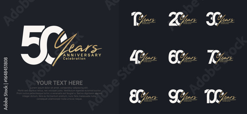 Anniversary logo set vector design, white and gold color for celebration event