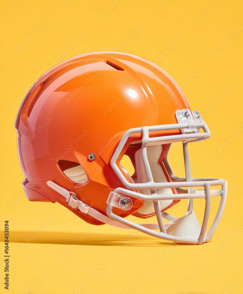 Fototapeta premium Premium Modern American Football Helmet Close-Up with Reflective Sun Flare on Gold Background for Sports Marketing and Social Media Campaigns