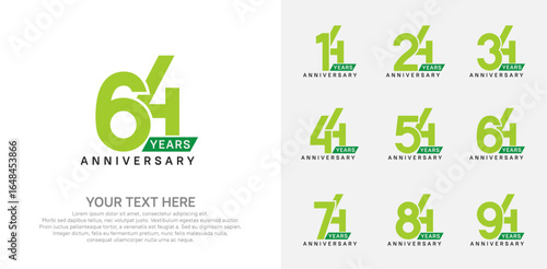 Anniversary logo set vector design, green color for celebration event
