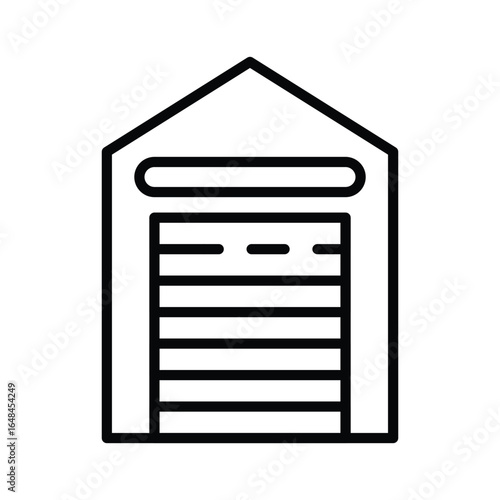 Garage icon a single gabled structure with a multipanel horizontal door design depicted in a minimalist outlined style