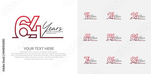Anniversary logo set vector design, red color for celebration event