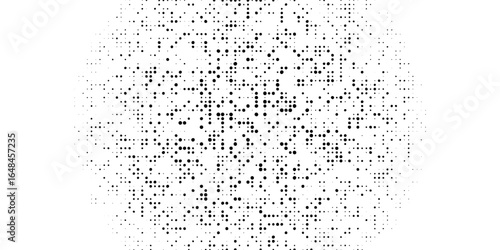 Background with irregular, chaotic dots, points, circle. Random halftone. Pointillism style. Black and white colour. Vector illustration