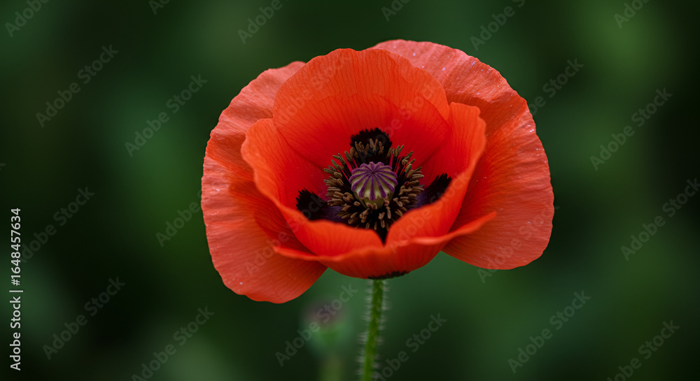 Fototapeta premium Vibrant close-up of a red poppy flower blooming gracefully against a blurred backdrop