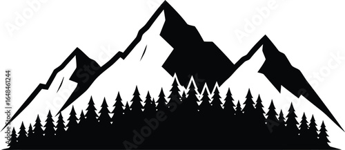 Silhouette of mountain range with pine tree forest, perfect for outdoor adventure and nature themed designs