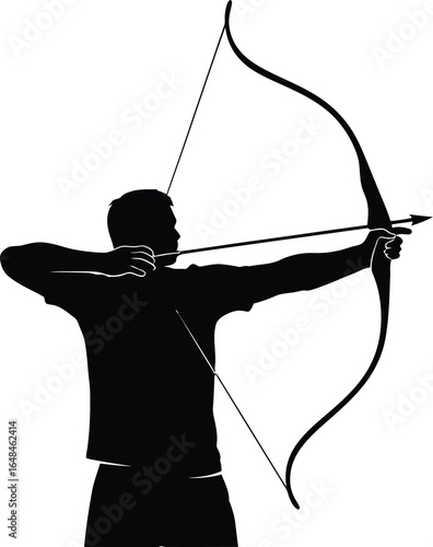 Silhouette of an archer aiming with a bow and arrow, a symbol of precision, focus, and skill in archery