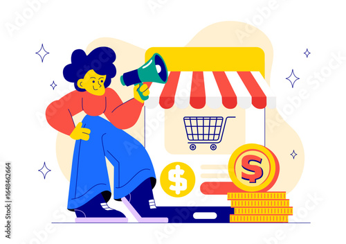 Online Side Hustles Illustration featuring Making Money or Freelancing with Earning Passive Income from Internet Jobs or Side Hustle in a Background