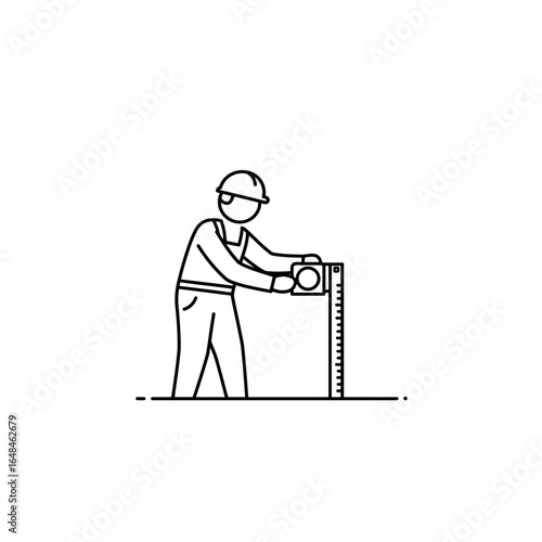 Construction Worker Using Measuring Tool