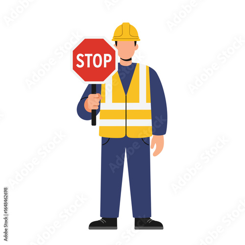 Construction Worker Holding Stop Sign