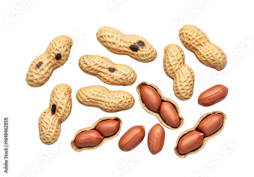 Peanuts Galore: Whole Unshelled, Cracked, and Shelled Kernels Isolated on White Background. A Healthy and Protein-Rich Snack.