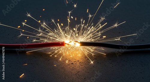 Electric arcing between two bare wires creating sparks and a bright flash of light