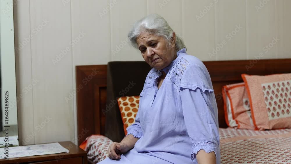 Upset senior indian woman in her 70s feeling lonely while sitting in ...