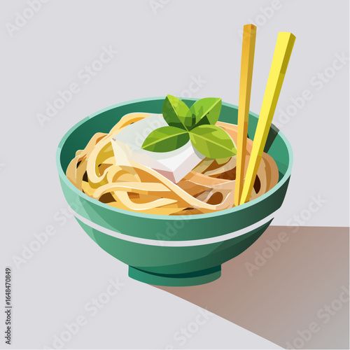 Cartoon Illustration of Noodle Bowl with Egg and Vegetables