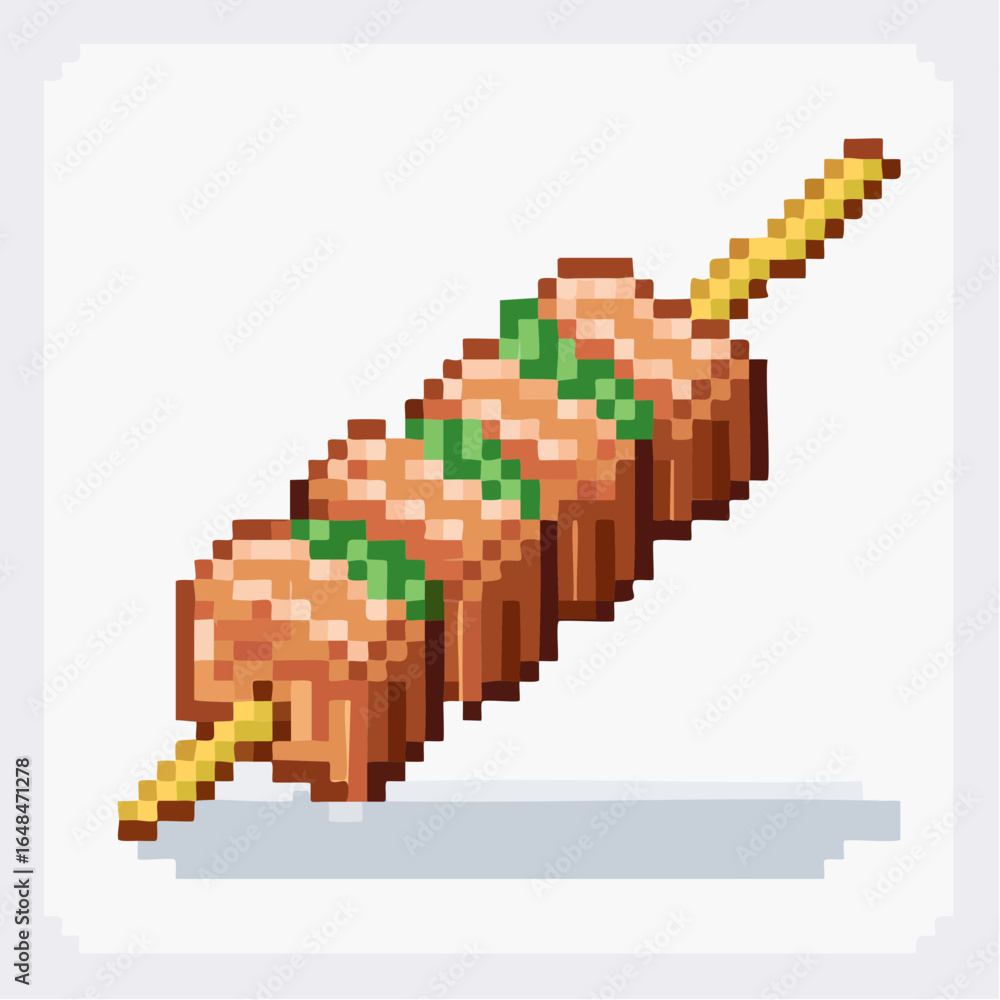 Obraz premium Pixel Art Grilled Meat Skewer Illustration
