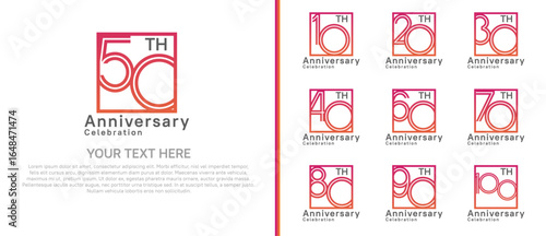 logo anniversary set. red color with square on white background for special event