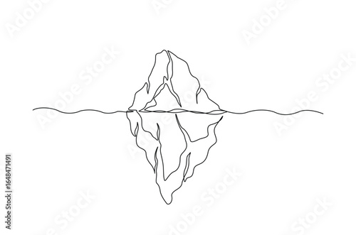 Floating iceberg in continuous one line drawing. Single line art illustration of tip of iceberg in the ocean.