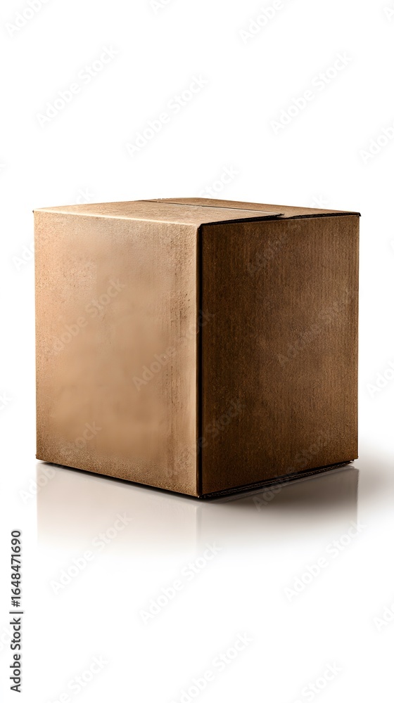 Fototapeta premium Brown shipping box on plain white background, no text