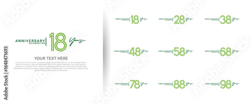 logo anniversary set. green and black color on white background for special event