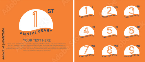 logo anniversary set. white color with half circle on orange background for special event