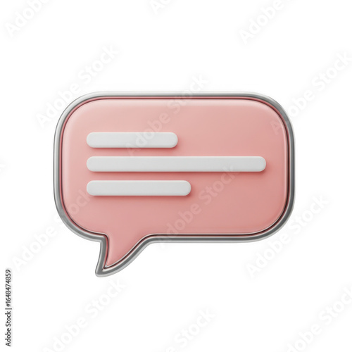 Pink Speech Bubble with White Lines Representing Text Communication 3D Rendering on Black Background for Modern Digital Interface