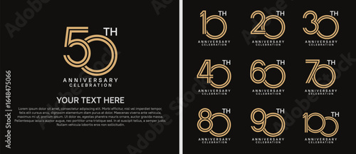 logo anniversary set. brown and white color on black background for special event
