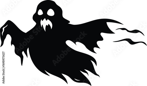 Spooky silhouette ghost character with glowing eyes and wispy trails, perfect for Halloween themes and playful frights