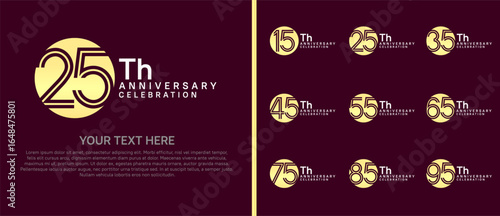 logo anniversary set. gold and silver color with circle on red background for special event