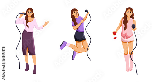 Illustration of Woman Singing with Microphone