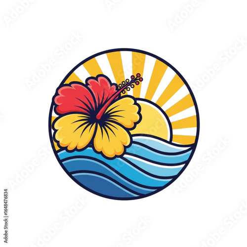 Tropical Hibiscus Flower and Sun