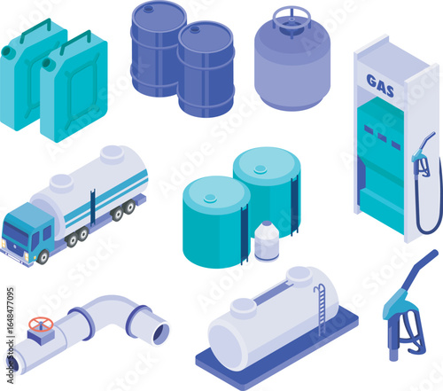 Isometric Oil, Gas, and Petroleum Industry Icons Vector