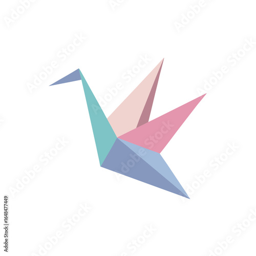 Elegant origami crane in soft pastel colors symbolizes peace and hope, perfect for delicate design projects