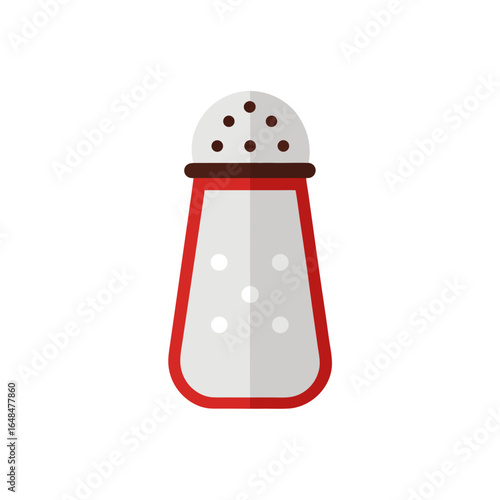 Classic salt shaker with red trim and visible grains, perfect for culinary or kitchen design concepts