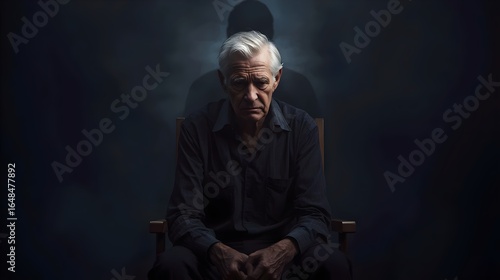  World Alzheimer’s Day Concept with Elderly Man in Dark Room Experiencing Memory Loss
