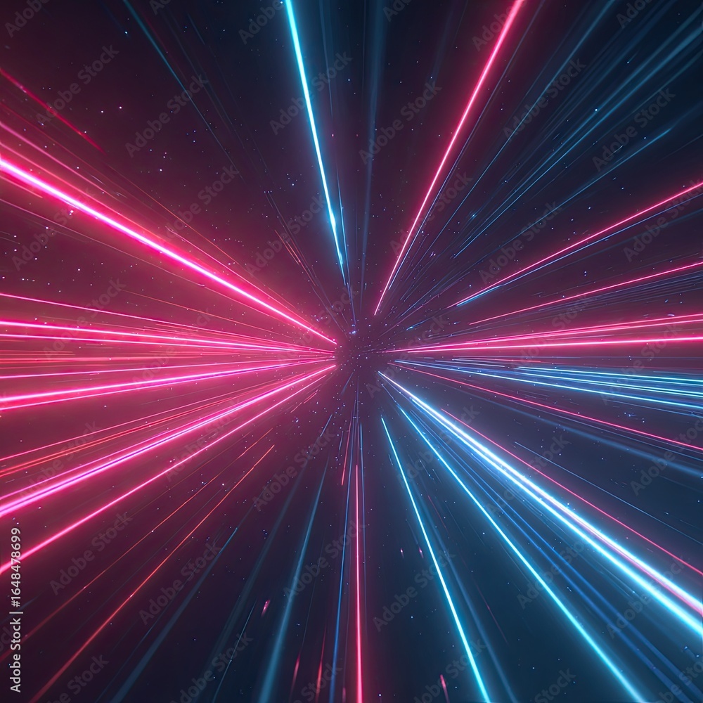 Naklejka premium Neon lines radiating from a central point in space