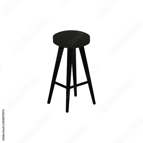 Sleek black bar stool with three tapered legs, perfect for modern kitchens or cafes.