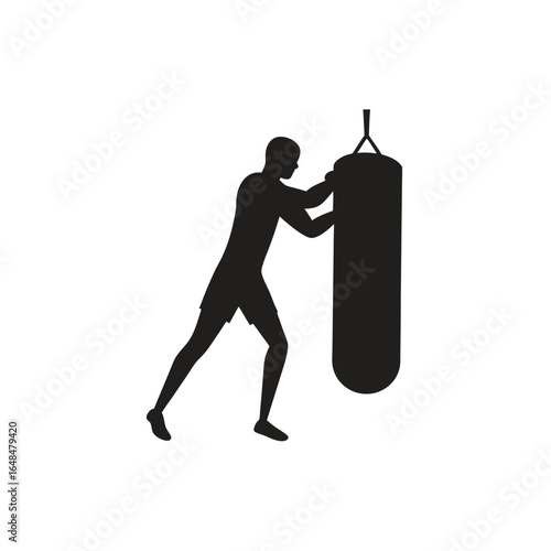 Dynamic boxer training intensely with heavy punching bag for powerful workout and athletic performance